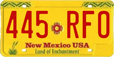 NM license plate 445RFO