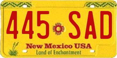 NM license plate 445SAD