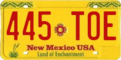NM license plate 445TOE