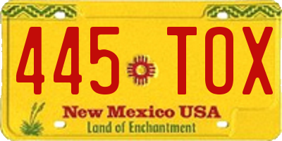 NM license plate 445TOX