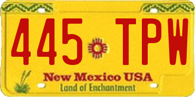 NM license plate 445TPW