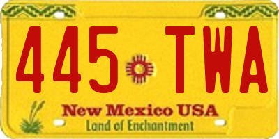 NM license plate 445TWA