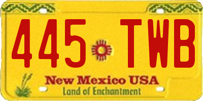 NM license plate 445TWB