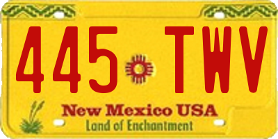 NM license plate 445TWV