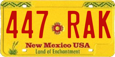 NM license plate 447RAK