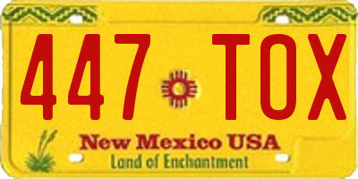 NM license plate 447TOX