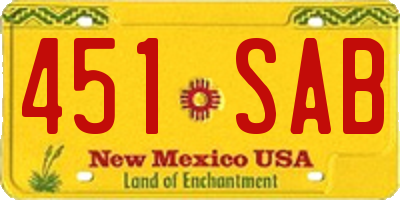 NM license plate 451SAB