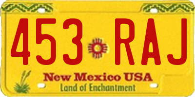 NM license plate 453RAJ