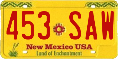 NM license plate 453SAW