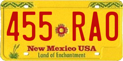 NM license plate 455RAO
