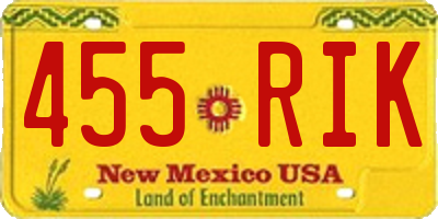 NM license plate 455RIK