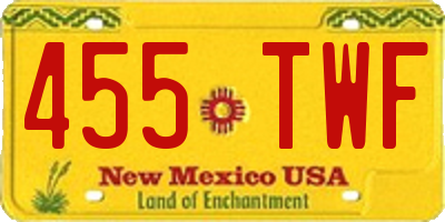 NM license plate 455TWF