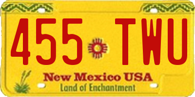 NM license plate 455TWU