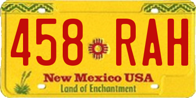 NM license plate 458RAH