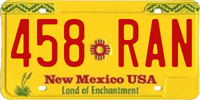 NM license plate 458RAN