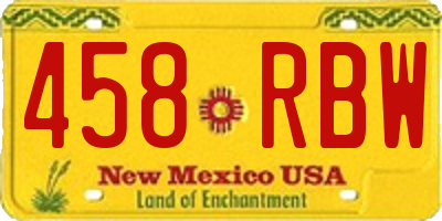NM license plate 458RBW
