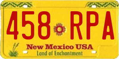 NM license plate 458RPA