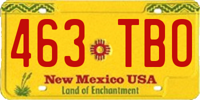 NM license plate 463TBO
