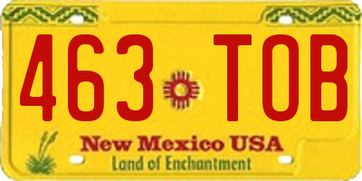 NM license plate 463TOB