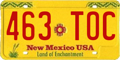 NM license plate 463TOC