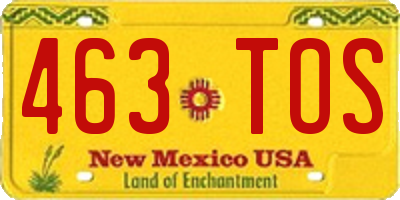 NM license plate 463TOS