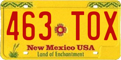 NM license plate 463TOX