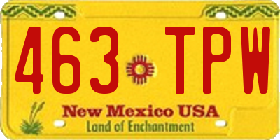 NM license plate 463TPW