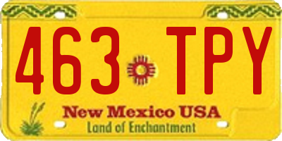 NM license plate 463TPY