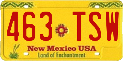 NM license plate 463TSW