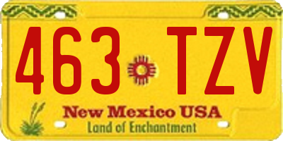 NM license plate 463TZV