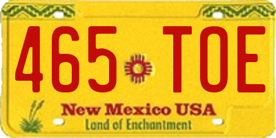 NM license plate 465TOE