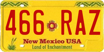 NM license plate 466RAZ