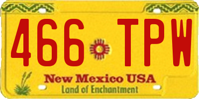 NM license plate 466TPW