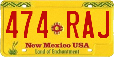 NM license plate 474RAJ