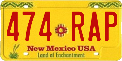 NM license plate 474RAP