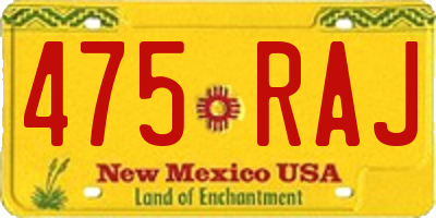 NM license plate 475RAJ