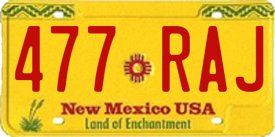 NM license plate 477RAJ