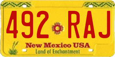 NM license plate 492RAJ