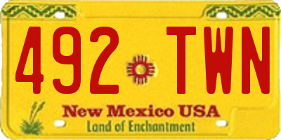 NM license plate 492TWN