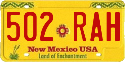 NM license plate 502RAH