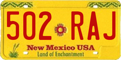 NM license plate 502RAJ