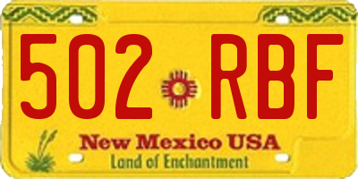 NM license plate 502RBF