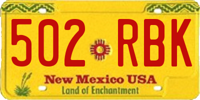 NM license plate 502RBK