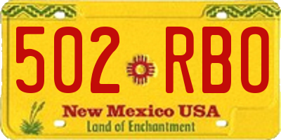 NM license plate 502RBO