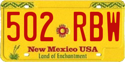 NM license plate 502RBW