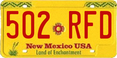 NM license plate 502RFD