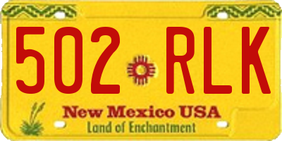 NM license plate 502RLK