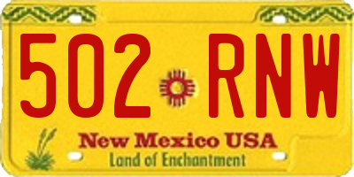 NM license plate 502RNW