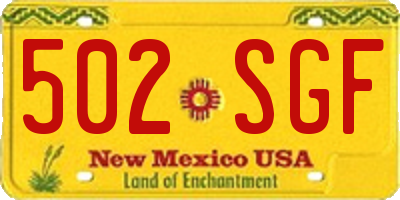 NM license plate 502SGF