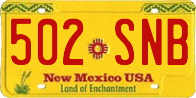 NM license plate 502SNB